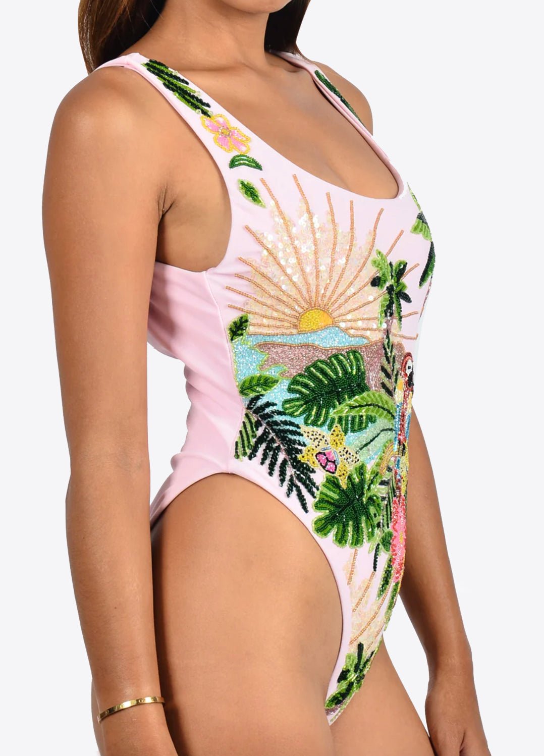 MAYA SCOOP BACK PINK TROPICAL SWIMSUIT - FEMMES SANS PEUR -