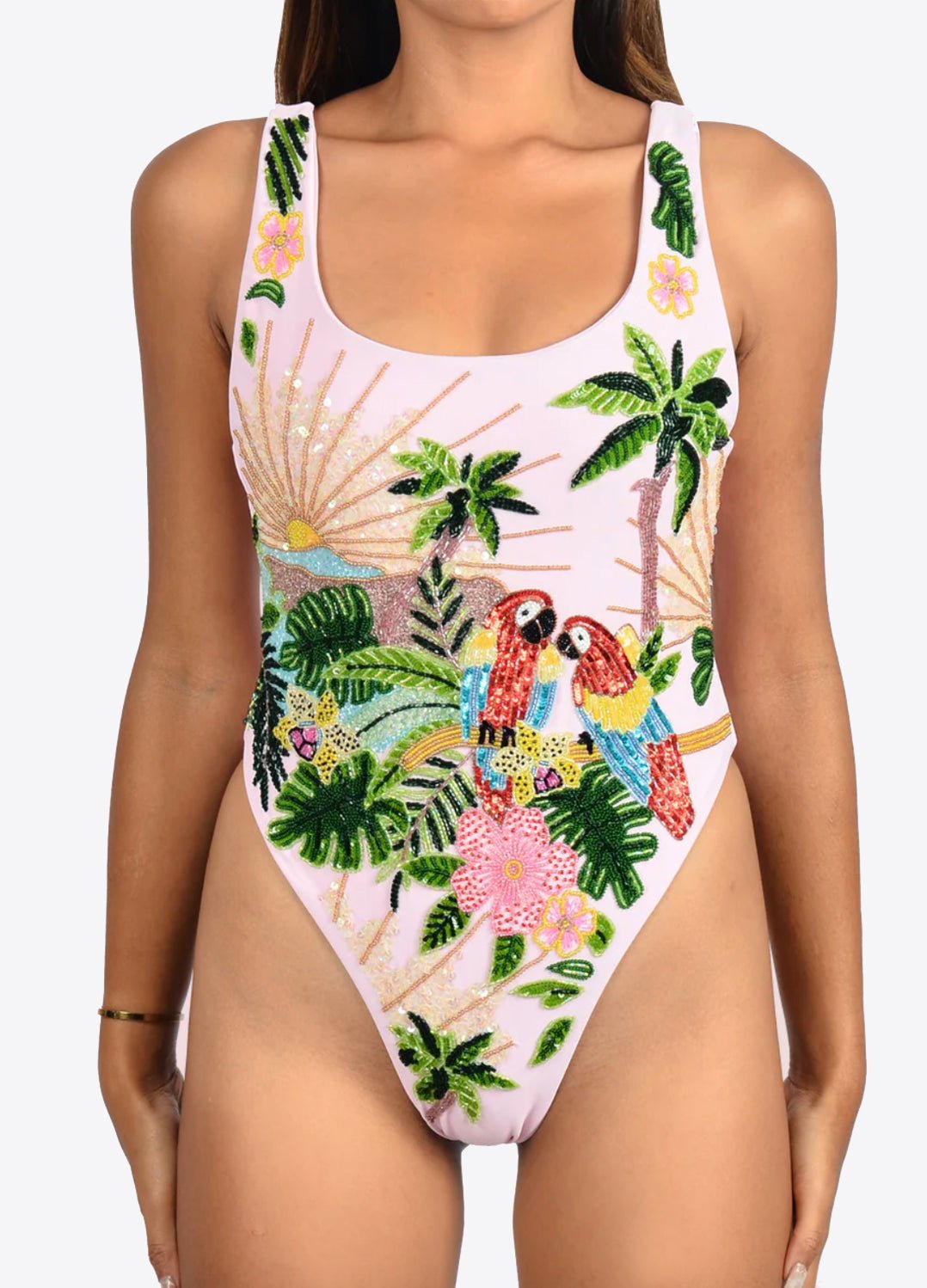 MAYA SCOOP BACK PINK TROPICAL SWIMSUIT - FEMMES SANS PEUR -