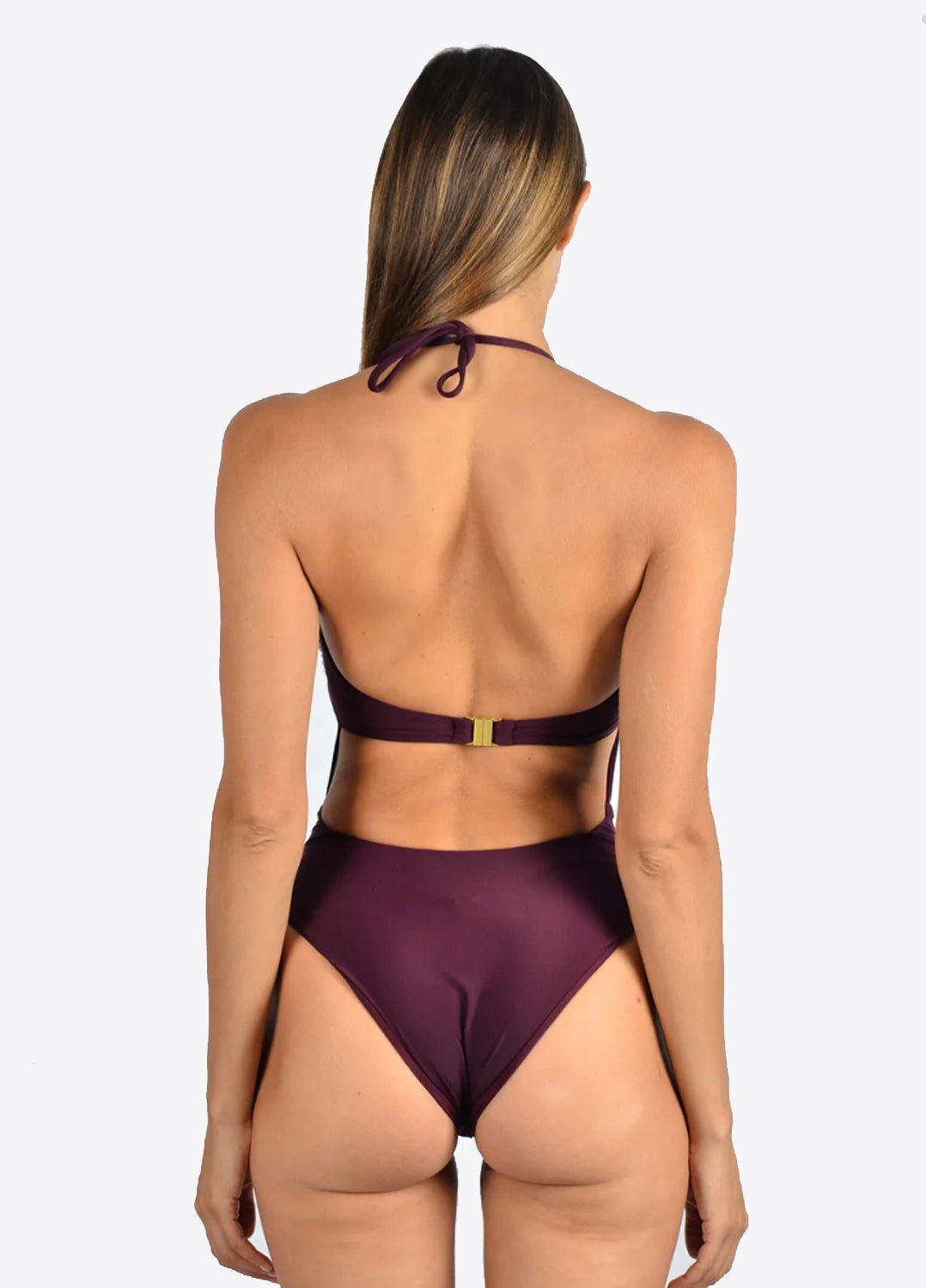 VIOLET HALTER CUT OUT PLUM SWIMSUIT - FEMMES SANS PEUR -